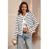 imageATHMILE Women Striped Cardigan Sweaters Button Down Cropped Fall Fashion Outfits Winter Clothes Knit Lady Jackets Coat 2025Black White Stripe