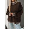imageATHMILE Womens Sweaters Fall Oversized Pullover Long Sleeve Mock Neck Chunky Knit Jumper Tops Winter Fashion Clothing 2025Brown
