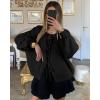 imageATHMILE Womens Tie Front Bow Cardigan Sweaters Chunky Knit Long Puff Sleeve Trendy Fall Winter Jacket Coats 2025Black