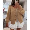 imageATHMILE Womens Tie Front Bow Cardigan Sweaters Chunky Knit Long Puff Sleeve Trendy Fall Winter Jacket Coats 2025Camel