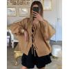 imageATHMILE Womens Tie Front Bow Cardigan Sweaters Chunky Knit Long Puff Sleeve Trendy Fall Winter Jacket Coats 2025Camel