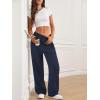 imageATHMILE Womens Wide Leg Sweatpants High Waisted Baggy Interior Drawstring Joggers Straight Leg Sweat Pants with PocketsNavy Blue