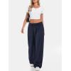 imageATHMILE Womens Wide Leg Sweatpants High Waisted Baggy Interior Drawstring Joggers Straight Leg Sweat Pants with PocketsNavy Blue