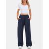 imageATHMILE Womens Wide Leg Sweatpants High Waisted Baggy Interior Drawstring Joggers Straight Leg Sweat Pants with PocketsNavy Blue