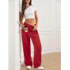 imageATHMILE Womens Wide Leg Sweatpants High Waisted Baggy Interior Drawstring Joggers Straight Leg Sweat Pants with PocketsRed