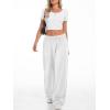 imageATHMILE Womens Wide Leg Sweatpants High Waisted Baggy Interior Drawstring Joggers Straight Leg Sweat Pants with PocketsWhite