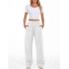imageATHMILE Womens Wide Leg Sweatpants High Waisted Baggy Interior Drawstring Joggers Straight Leg Sweat Pants with PocketsWhite