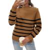 imageATHMILE Fall Turtleneck Striped Sweaters for Women 2025 Winter Long Sleeve Knit Sweater Pullover Tops Deco with Metal ButtonsKhaki