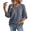 imageATHMILE Sweaters for Women Fall Outfits Oversized Long Sleeve V Neck Crochet Sweaters Lightweight Knit Pullover JumperBlue