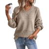 imageATHMILE Sweaters for Women Fall Outfits Oversized Long Sleeve V Neck Crochet Sweaters Lightweight Knit Pullover JumperBrown