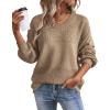 imageATHMILE Sweaters for Women Fall Outfits Oversized Long Sleeve V Neck Crochet Sweaters Lightweight Knit Pullover JumperCamel