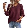 imageATHMILE Sweaters for Women Fall Outfits Oversized Long Sleeve V Neck Crochet Sweaters Lightweight Knit Pullover JumperWine Red