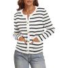 imageATHMILE Women Striped Cardigan Sweaters Button Down Cropped Fall Fashion Outfits Winter Clothes Knit Lady Jackets Coat 2025Black White Stripe