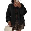 imageATHMILE Womens Tie Front Bow Cardigan Sweaters Chunky Knit Long Puff Sleeve Trendy Fall Winter Jacket Coats 2025Black