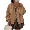 imageATHMILE Womens Tie Front Bow Cardigan Sweaters Chunky Knit Long Puff Sleeve Trendy Fall Winter Jacket Coats 2025Camel