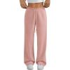 imageATHMILE Womens Wide Leg Sweatpants Air Fabric Straight Lowrise Drawstring Elastic Low Waist Fall Clothing Pockets 2025Pink