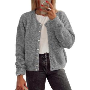 imageATHMILE Fall Long Sleeve Cardigans for Women Sweater Fashion Open Front Winter Button Down Crewneck Loose Knit Jacket 2025Grey