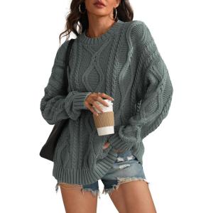 imageATHMILE Oversized Cable Knit Sweaters for Women Fall Fashion Outfits Long Sleeve Loose Crewneck Winter Clothes 2025Grey Blue