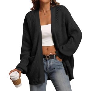 imageATHMILE Oversized Cardigan Sweaters for Women Fall Outfits Chunky Knit Open Front Sweater with PocketsBlack