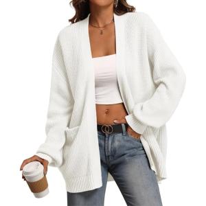 imageATHMILE Oversized Cardigan Sweaters for Women Fall Outfits Chunky Knit Open Front Sweater with PocketsOffwhite