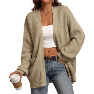 imageATHMILE Oversized Cardigan Sweaters for Women Fall Outfits Chunky Knit Open Front Sweater with PocketsTan