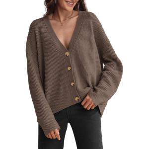 imageATHMILE Oversized Cardigan Sweaters for Women Lightweight Button VNeck Casual Open Front Knit Fall Outfits 2025Nutmeg