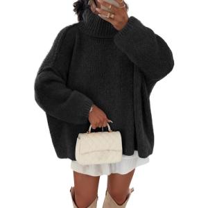 imageATHMILE Oversized Chunky Sweaters for Women Fall Turtleneck Long Sleeve Knit Pullover Tops 2025 Winter Fashion ClothesBlack