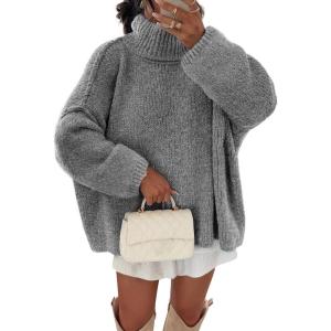 imageATHMILE Oversized Chunky Sweaters for Women Fall Turtleneck Long Sleeve Knit Pullover Tops 2025 Winter Fashion ClothesGrey