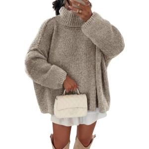 imageATHMILE Oversized Chunky Sweaters for Women Fall Turtleneck Long Sleeve Knit Pullover Tops 2025 Winter Fashion ClothesKhaki