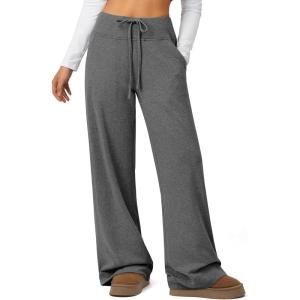 imageATHMILE Sweatpants Women Fall Outfits Wide Leg Baggy Pants HighWaisted Drawstring Sweat Pants Fashion Joggers with PocketBlack