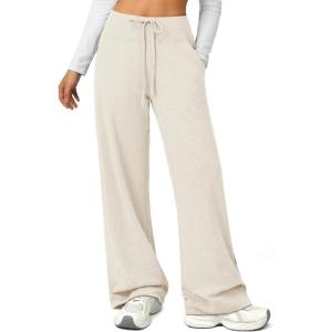 imageATHMILE Sweatpants Women Fall Outfits Wide Leg Baggy Pants HighWaisted Drawstring Sweat Pants Fashion Joggers with PocketOatmeal