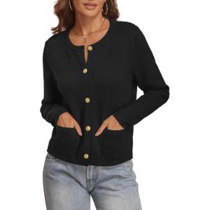 imageATHMILE Women Striped Cardigan Sweaters Button Down Cropped Fall Fashion Outfits Winter Clothes Knit Lady Jackets Coat 2025Black