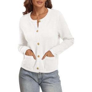 imageATHMILE Women Striped Cardigan Sweaters Button Down Cropped Fall Fashion Outfits Winter Clothes Knit Lady Jackets Coat 2025White