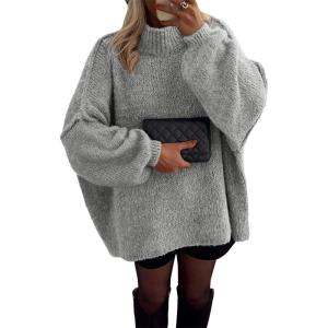 imageATHMILE Womens Fall Fashion Oversized Sweaters Chunky Knit Mock Neck Long Sleeve Casual Trendy Pullover Winter Clothes 2025Grey