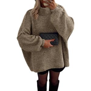 imageATHMILE Womens Fall Fashion Oversized Sweaters Chunky Knit Mock Neck Long Sleeve Casual Trendy Pullover Winter Clothes 2025Khaki