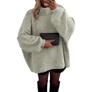 imageATHMILE Womens Fall Fashion Oversized Sweaters Chunky Knit Mock Neck Long Sleeve Casual Trendy Pullover Winter Clothes 2025Light Grey