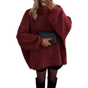 imageATHMILE Womens Fall Fashion Oversized Sweaters Chunky Knit Mock Neck Long Sleeve Casual Trendy Pullover Winter Clothes 2025Wine Red