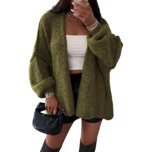 imageATHMILE Womens Fall Oversized Cardigan Sweaters Long Lantern Sleeve Knit Open Front Lightweight Winter Fashion Clothes 2025Army Green