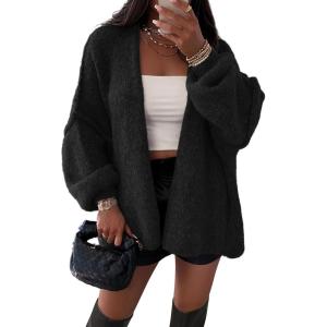 imageATHMILE Womens Fall Oversized Cardigan Sweaters Long Lantern Sleeve Knit Open Front Lightweight Winter Fashion Clothes 2025Black