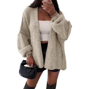 imageATHMILE Womens Fall Oversized Cardigan Sweaters Long Lantern Sleeve Knit Open Front Lightweight Winter Fashion Clothes 2025Grey Beige