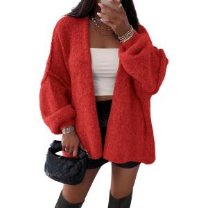 imageATHMILE Womens Fall Oversized Cardigan Sweaters Long Lantern Sleeve Knit Open Front Lightweight Winter Fashion Clothes 2025Red