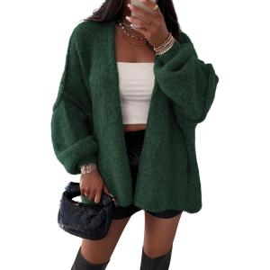 imageATHMILE Womens Fall Oversized Cardigan Sweaters Long Lantern Sleeve Knit Open Front Lightweight Winter Fashion Clothes 2025Spinach Green