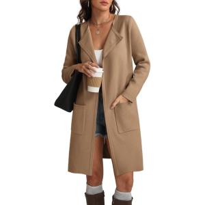 imageATHMILE Womens Fall Sweater Open Front Knit Lightweight Cardigan Casual Long Coatigan Lady Jacket Coat Winter Outerwear 2025Khaki