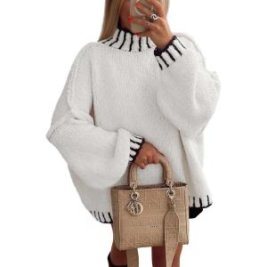 imageATHMILE Womens Sweaters Fall Oversized Pullover Long Sleeve Mock Neck Chunky Knit Jumper Tops Winter Fashion Clothing 2025White
