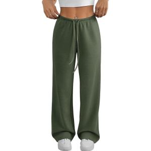 imageATHMILE Womens Wide Leg Sweatpants Air Fabric Straight Lowrise Drawstring Elastic Low Waist Fall Clothing Pockets 2025Army Green