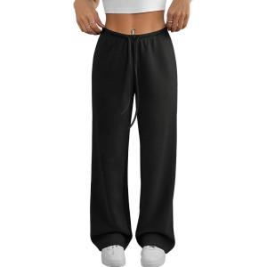 imageATHMILE Womens Wide Leg Sweatpants Air Fabric Straight Lowrise Drawstring Elastic Low Waist Fall Clothing Pockets 2025Black