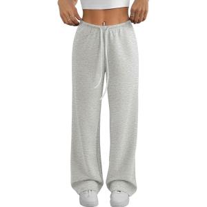 imageATHMILE Womens Wide Leg Sweatpants Air Fabric Straight Lowrise Drawstring Elastic Low Waist Fall Clothing Pockets 2025Grey