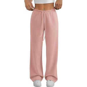 imageATHMILE Womens Wide Leg Sweatpants Air Fabric Straight Lowrise Drawstring Elastic Low Waist Fall Clothing Pockets 2025Pink
