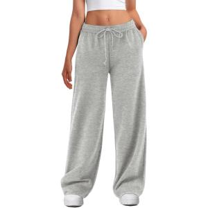 imageATHMILE Womens Wide Leg Sweatpants High Waisted Baggy Interior Drawstring Joggers Straight Leg Sweat Pants with PocketsGrey