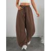imageATHMILE Barrel Sweatpants Women Fall Fashion Wide Leg Pants 2025 Baggy Lounge Comfy Flowy Sweat Pants with PocketsCoffee